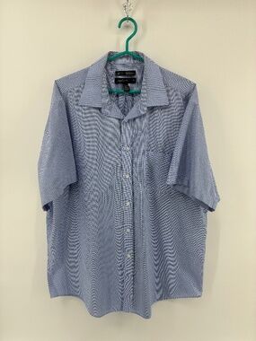 Joseph & Feiss Short Sleeve Blue Checkered Button Up Dress Shirt